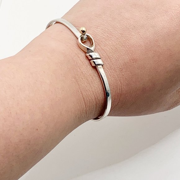 Authentic Tiffany & Co Silver 925 Silver Knot Bangle with 18K Gold Ball Bangle - Picture 8 of 9